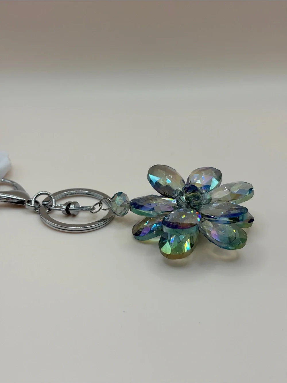 Dazzling Iridescent Crystal Flower Keychain